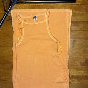 orange long slit cut dress